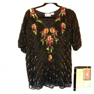 Vintage beaded and sequined silk top